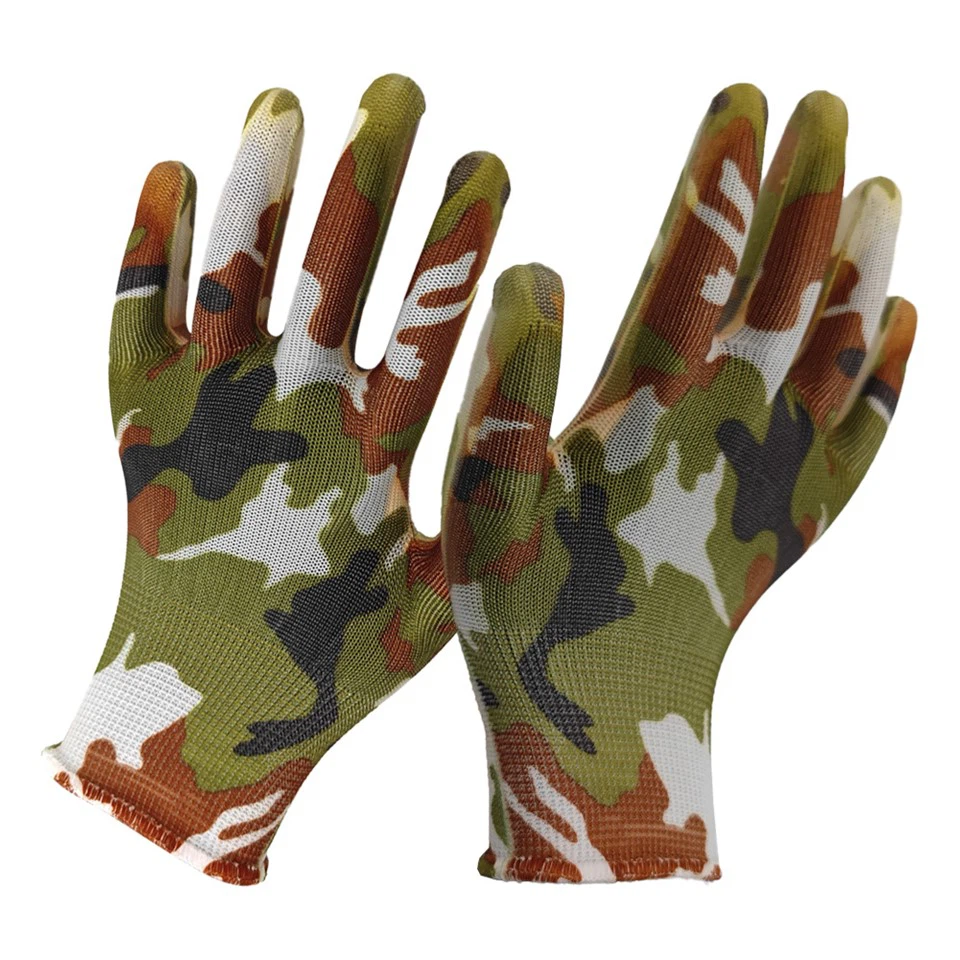 Pu Green Camouflage Coated Palm Gloves PU